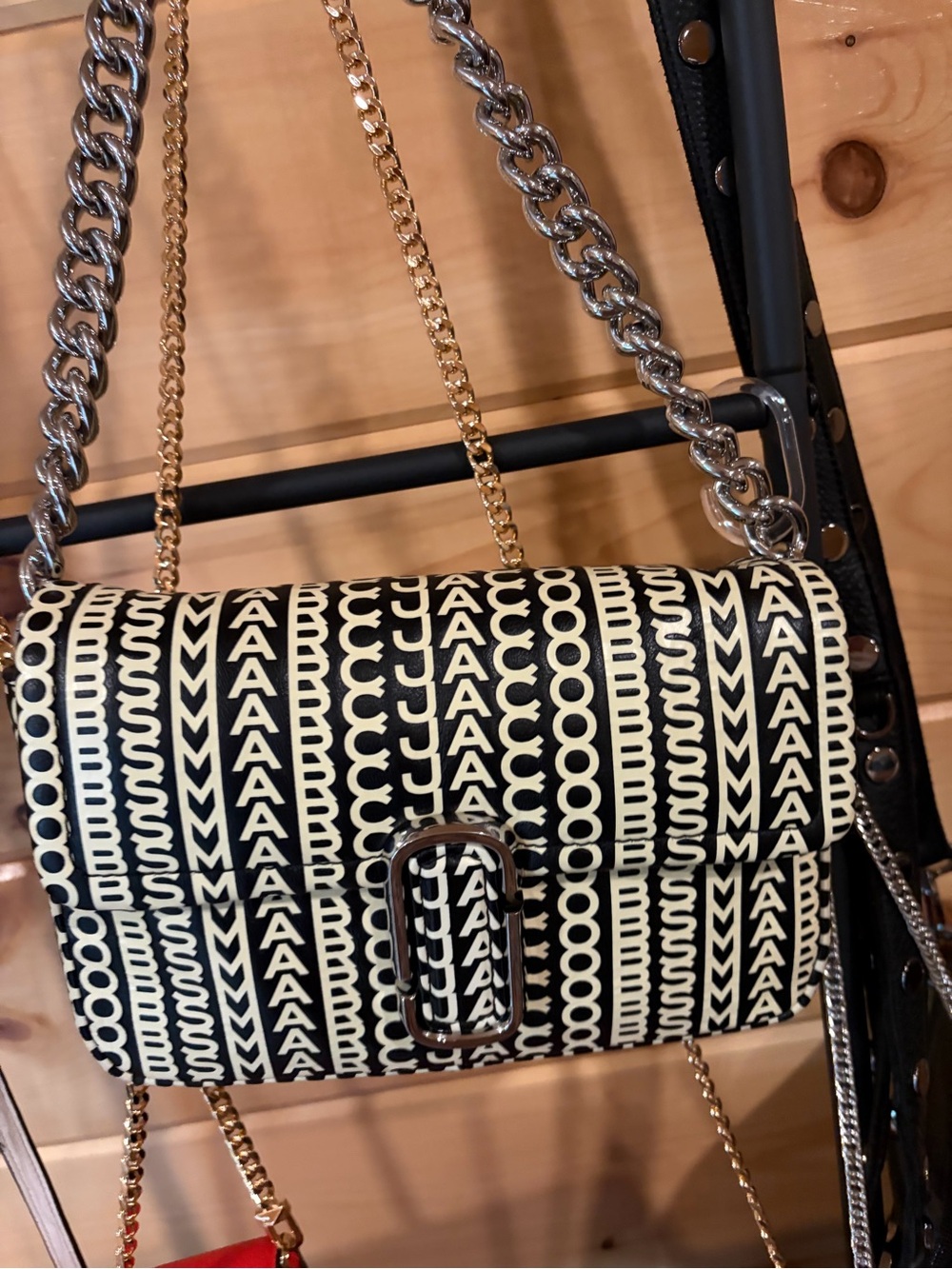 Marc Jacobs Black and Cream Logo Pattern Crossbody Bag